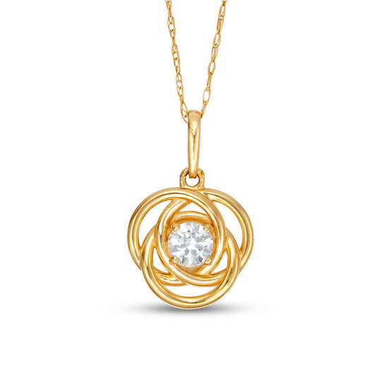3.5mm Lab-Created White Sapphire Love Knot Drop Pendant in 10K Yellow Gold
