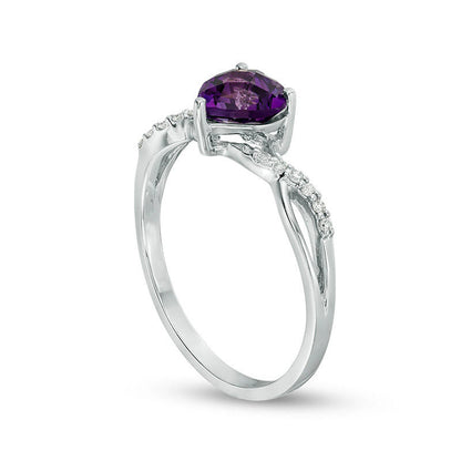 6.0mm Heart-Shaped Amethyst and 0.05 CT. T.W. Natural Diamond Twist Shank Ring in Solid 10K White Gold