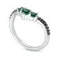 Lab-Created Emerald and 0.05 CT. T.W. Enhanced Black Diamond Chevron Ring in Sterling Silver