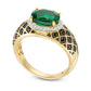 Sideways Oval Lab-Created Emerald and 0.33 CT. T.W. Enhanced Black and White Diamond Quilt Dome Ring in Solid 10K Yellow Gold