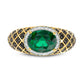 Sideways Oval Lab-Created Emerald and 0.33 CT. T.W. Enhanced Black and White Diamond Quilt Dome Ring in Solid 10K Yellow Gold