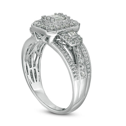 0.50 CT. T.W. Composite Natural Diamond Octagonal Frame Antique Vintage-Style Engagement Ring in Solid 10K White Gold