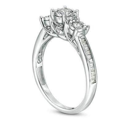 0.50 CT. T.W. Natural Diamond Three Stone Engagement Ring in Solid 10K White Gold