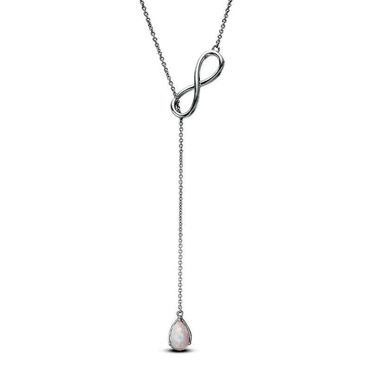 Pear-Shaped Lab-Created Opal Infinity Lariat Necklace in Sterling Silver - 20"