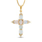 Oval Opal and 0.17 CT. T.W. Natural Diamond Trio Pointed Cross Pendant in 14K Gold