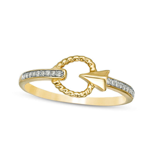 0.07 CT. T.W. Natural Diamond Heart and Shooting Arrow Ring in Solid 10K Yellow Gold