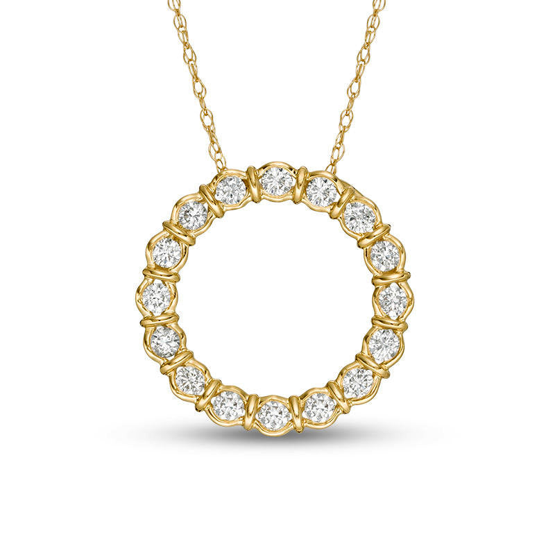 0.5 CT. T.W. Natural Diamond Collar Open Circle Pendant in 10K Yellow Gold