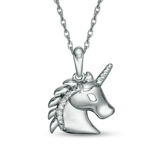 Natural Diamond Accent Profile Unicorn Head Pendant in Sterling Silver