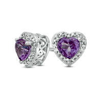 5.0mm Heart-Shaped Lab-Created Alexandrite and Diamond Accent Bead Frame Stud Earrings in Sterling Silver