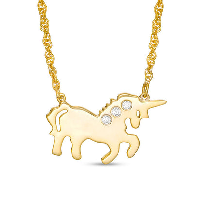 Natural Diamond Accent Three Stone Unicorn Necklace in Sterling Silver with 14K Gold Plate