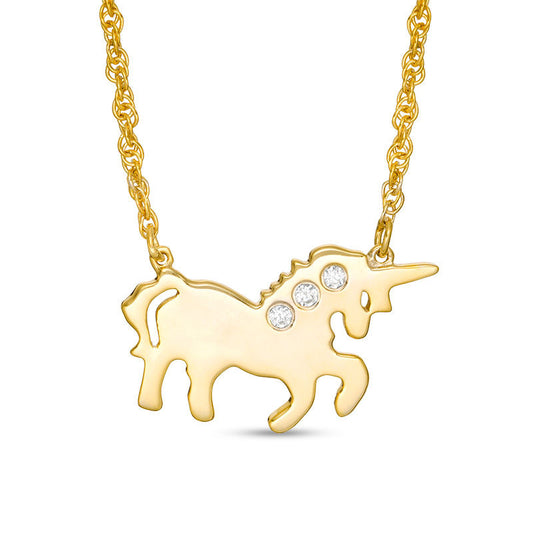 Natural Diamond Accent Three Stone Unicorn Necklace in Sterling Silver with 14K Gold Plate