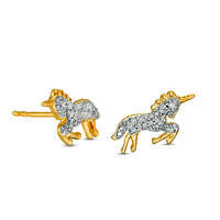0.1 CT. T.W. Bowing Unicorn Stud Earrings in Sterling Silver and 14K Gold Plate