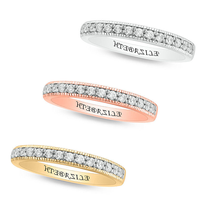 0.25 CT. T.W. Natural Diamond Antique Vintage-Style Engravable Anniversary Band in Solid 10K White, Yellow or Rose Gold (1 Line)