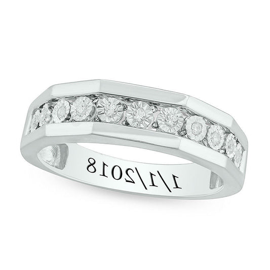 Men's 0.13 CT. T.W. Natural Diamond Geometric Engravable Wedding Band in Solid 10K White, Yellow or Rose Gold (1 Line)