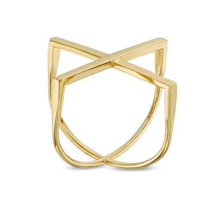 Criss-Cross Orbit Ring in Solid 14K Gold - Size 7
