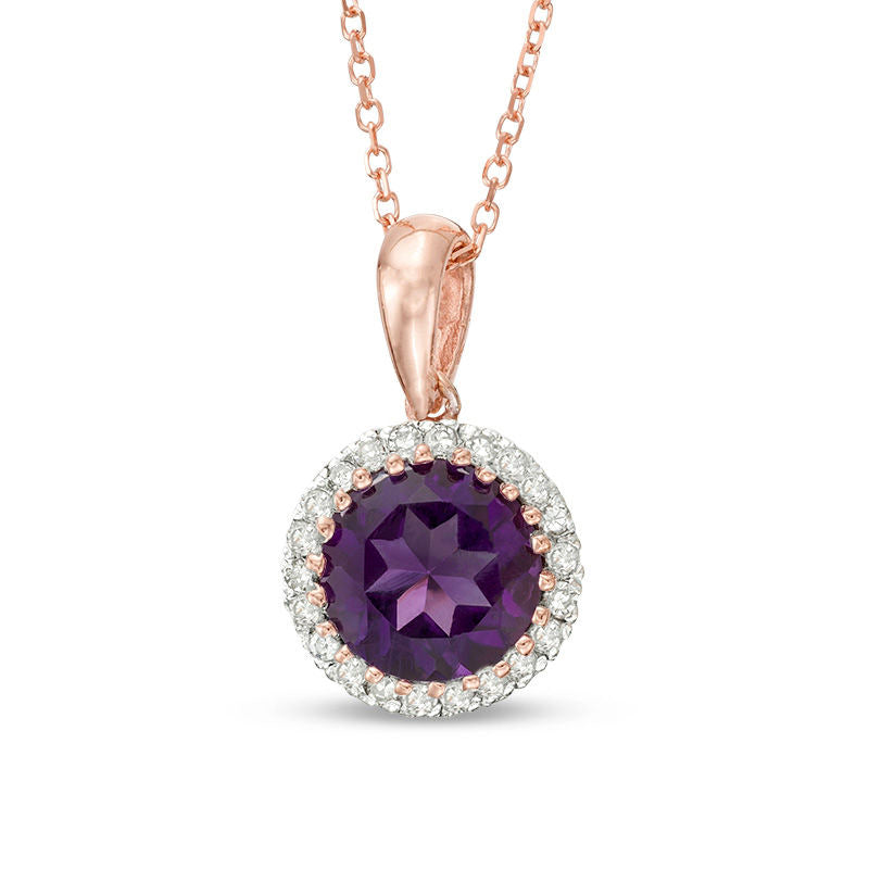 7.0mm Amethyst and 0.1 CT. T.W. Natural Diamond Frame Pendant in 10K Rose Gold