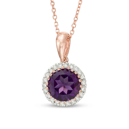 7.0mm Amethyst and 0.1 CT. T.W. Natural Diamond Frame Pendant in 10K Rose Gold
