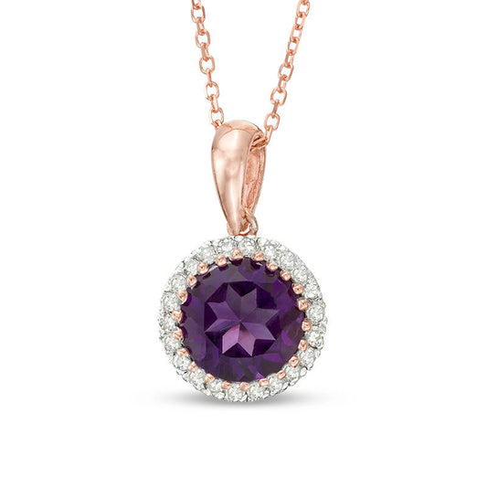 7.0mm Amethyst and 0.1 CT. T.W. Natural Diamond Frame Pendant in 10K Rose Gold