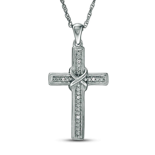 Natural Diamond Accent "X" Cross Pendant in Sterling Silver