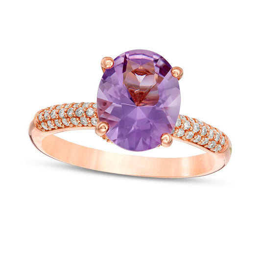 Oval Pink Quartz and 0.25 CT. T.W. Natural Diamond Ring in Solid 10K Rose Gold - Size 7