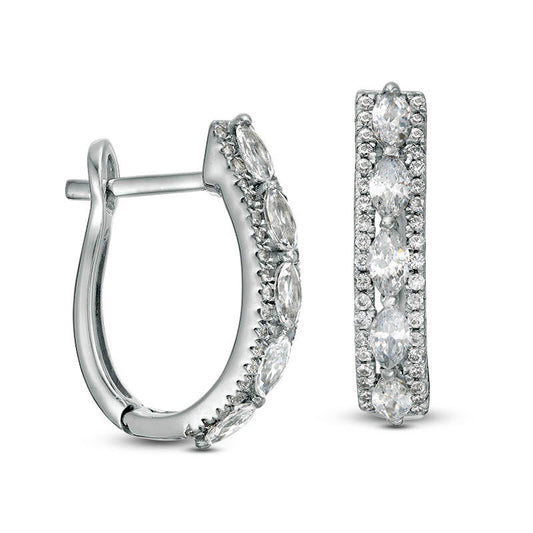 0.63 CT. T.W. Marquise and Round Diamond Multi-Row Hoop Earrings in 10K White Gold