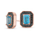 Emerald-Cut Blue Topaz and 0.25 CT. T.W. Enhanced Black Diamond Frame Vintage-Style Stud Earrings in 10K Rose Gold