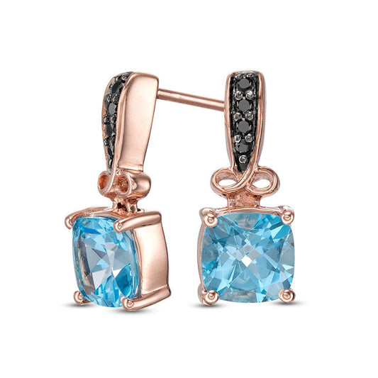Cushion-Cut Blue Topaz and 0.05 CT. T.W. Enhanced Black Diamond Infinity Drop Earrings in 10K Rose Gold