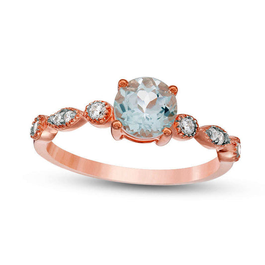 6.0mm Aquamarine and 0.10 CT. T.W. Natural Diamond Antique Vintage-Style Ring in Solid 10K Rose Gold