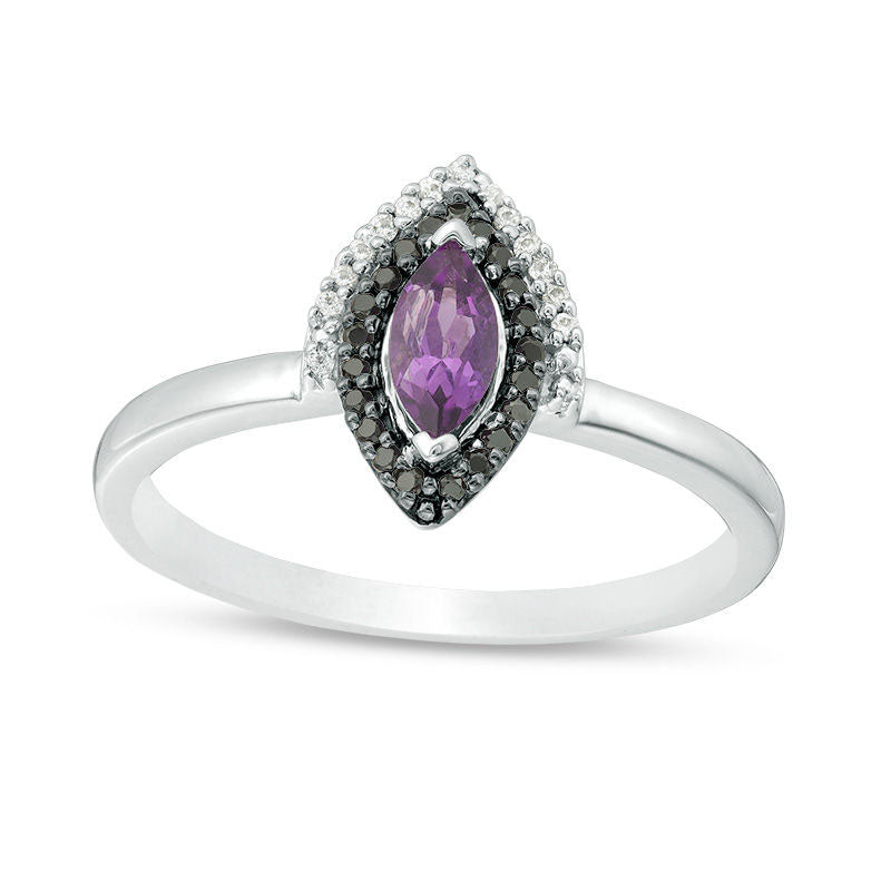 Marquise Amethyst and 0.10 CT. T.W. Enhanced Black and White Natural Diamond Frame Ring in Sterling Silver