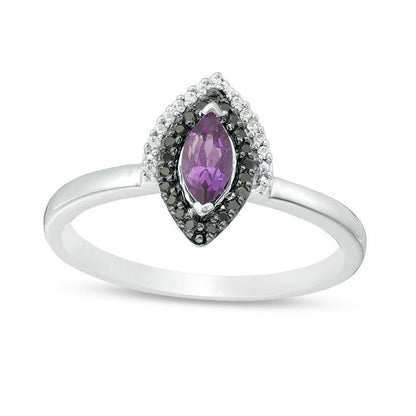 Marquise Amethyst and 0.10 CT. T.W. Enhanced Black and White Natural Diamond Frame Ring in Sterling Silver