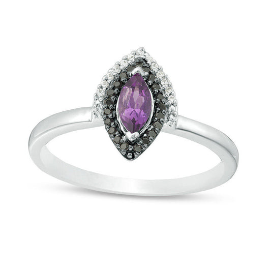 Marquise Amethyst and 0.10 CT. T.W. Enhanced Black and White Natural Diamond Frame Ring in Sterling Silver