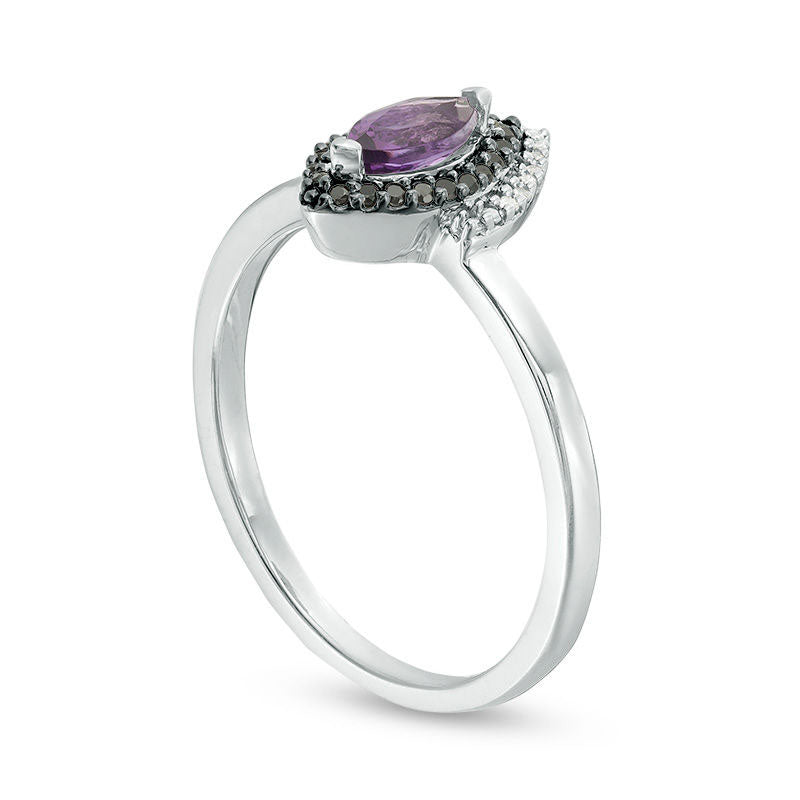 Marquise Amethyst and 0.10 CT. T.W. Enhanced Black and White Natural Diamond Frame Ring in Sterling Silver