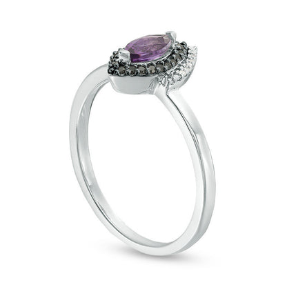 Marquise Amethyst and 0.10 CT. T.W. Enhanced Black and White Natural Diamond Frame Ring in Sterling Silver