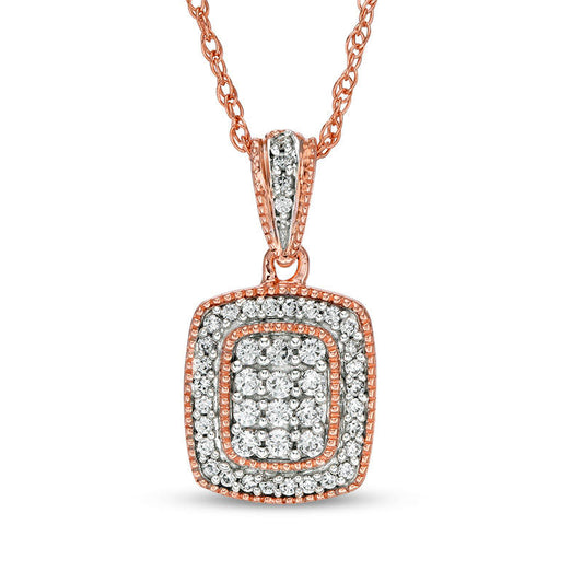 0.25 CT. T.W. Composite Natural Diamond Cushion Frame Antique Vintage-Style Pendant in 10K Rose Gold