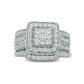 1.25 CT. T.W. Composite Natural Diamond Square Frame Antique Vintage-Style Multi-Row Bridal Engagement Ring Set in Solid 10K White Gold