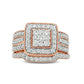1.25 CT. T.W. Composite Natural Diamond Square Frame Antique Vintage-Style Multi-Row Bridal Engagement Ring Set in Solid 10K Rose Gold