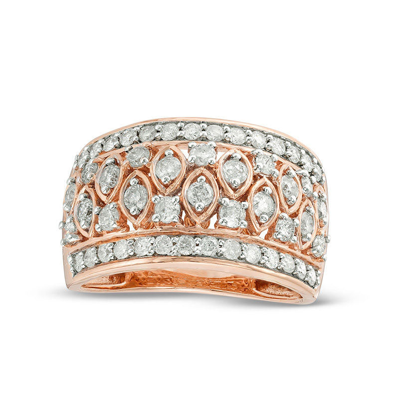 1.25 CT. T.W. Natural Diamond Alternating Marquise and Round Art Deco Band in Solid 10K Rose Gold