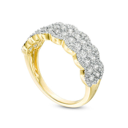 1.0 CT. T.W. Natural Diamond Double Row Scallop-Edge Band in Solid 10K Yellow Gold