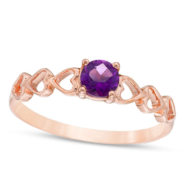 4.5mm Amethyst Solitaire Heart Shank Promise Ring in Solid 10K Rose Gold