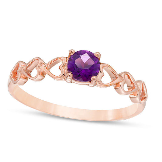 4.5mm Amethyst Solitaire Heart Shank Promise Ring in Solid 10K Rose Gold