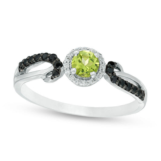 4.0mm Peridot and 0.17 CT. T.W. Enhanced Black and White Natural Diamond Frame Crossover Loop Promise Ring in Solid 10K White Gold