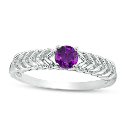 4.0mm Amethyst Solitaire Laurel Leaf Shank Promise Ring in Sterling Silver