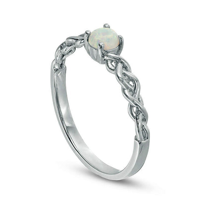 4.0mm Lab-Created Opal Solitaire Braided Shank Promise Ring in Sterling Silver
