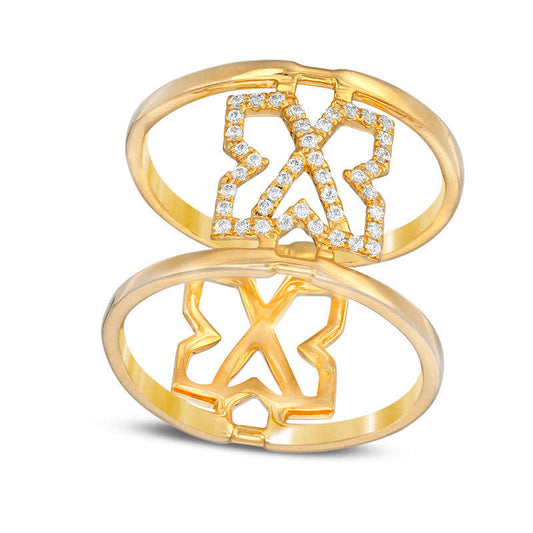 0.17 CT. T.W. Natural Diamond Geometric "X" Open Ring in Solid 10K Yellow Gold - Size 7