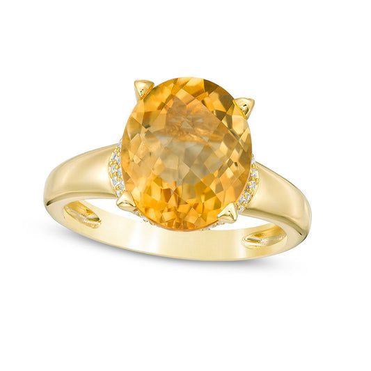 Oval Citrine and Lab-Created White Sapphire Collar Ring in Sterling Silver with Solid 14K Gold Plate