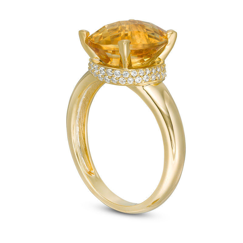 Oval Citrine and Lab-Created White Sapphire Collar Ring in Sterling Silver with Solid 14K Gold Plate