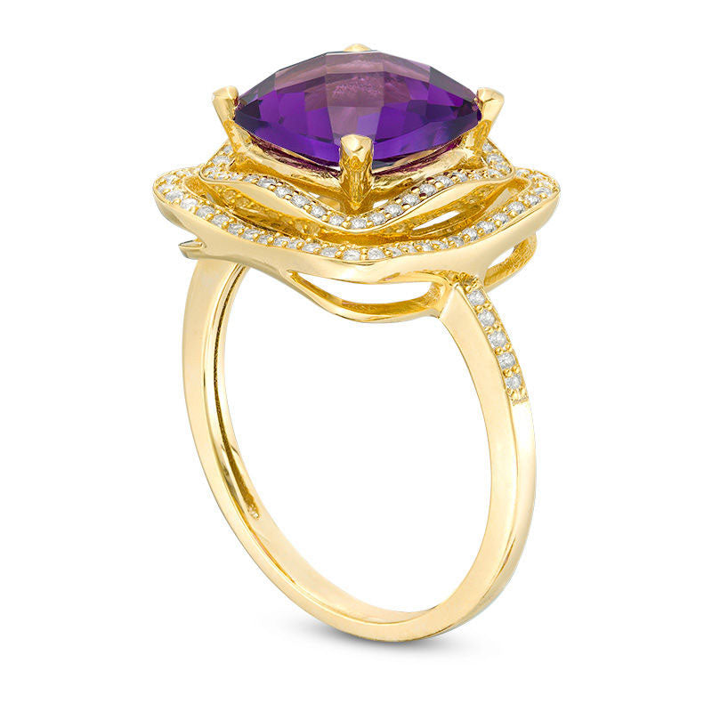 9.0mm Cushion-Cut Amethyst and Lab-Created White Sapphire Double Frame Ring in Sterling Silver with Solid 14K Gold Plate
