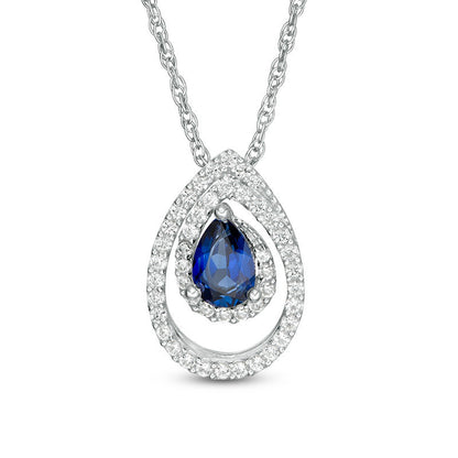 Pear-Shaped Lab-Created Blue and White Sapphire Swirl Pendant in Sterling Silver