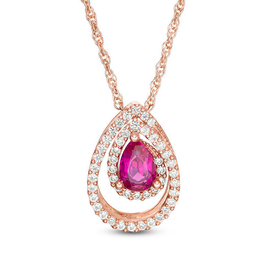 Pear-Shaped Lab-Created Ruby and White Sapphire Swirl Pendant in Sterling Silver with 14K Rose Gold Plate