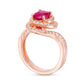 Oval Lab-Created Ruby and White Sapphire Bypass Frame Ring in Sterling Silver with Solid 14K Rose Gold Plate